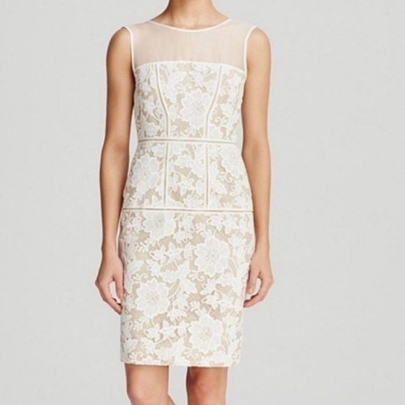 NWT TRINA TURK SHEER LACE MINI NUDE DRESS Sz 8 Party - Picture 1 of 11